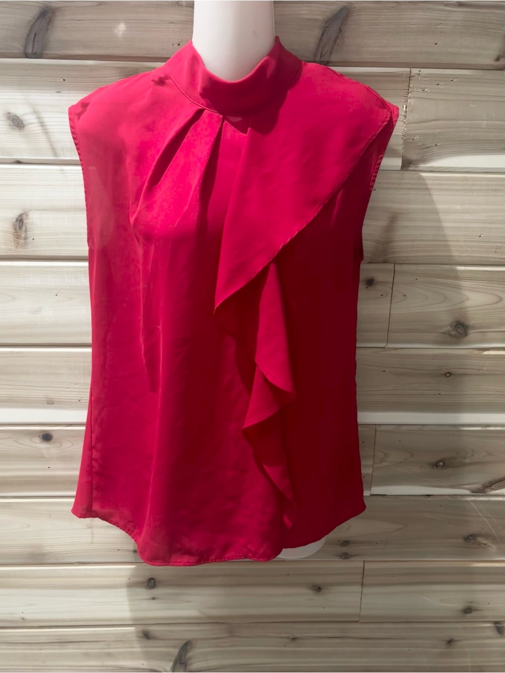 Sleeveless Red Ruffle Neck Blouse